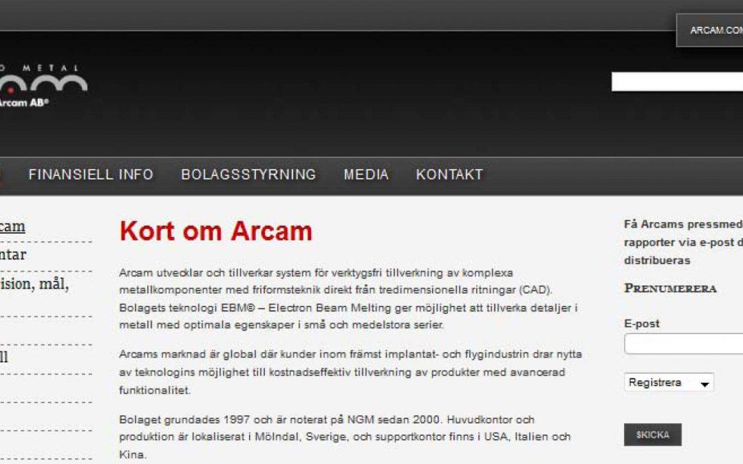 Arcam IR-hemsida